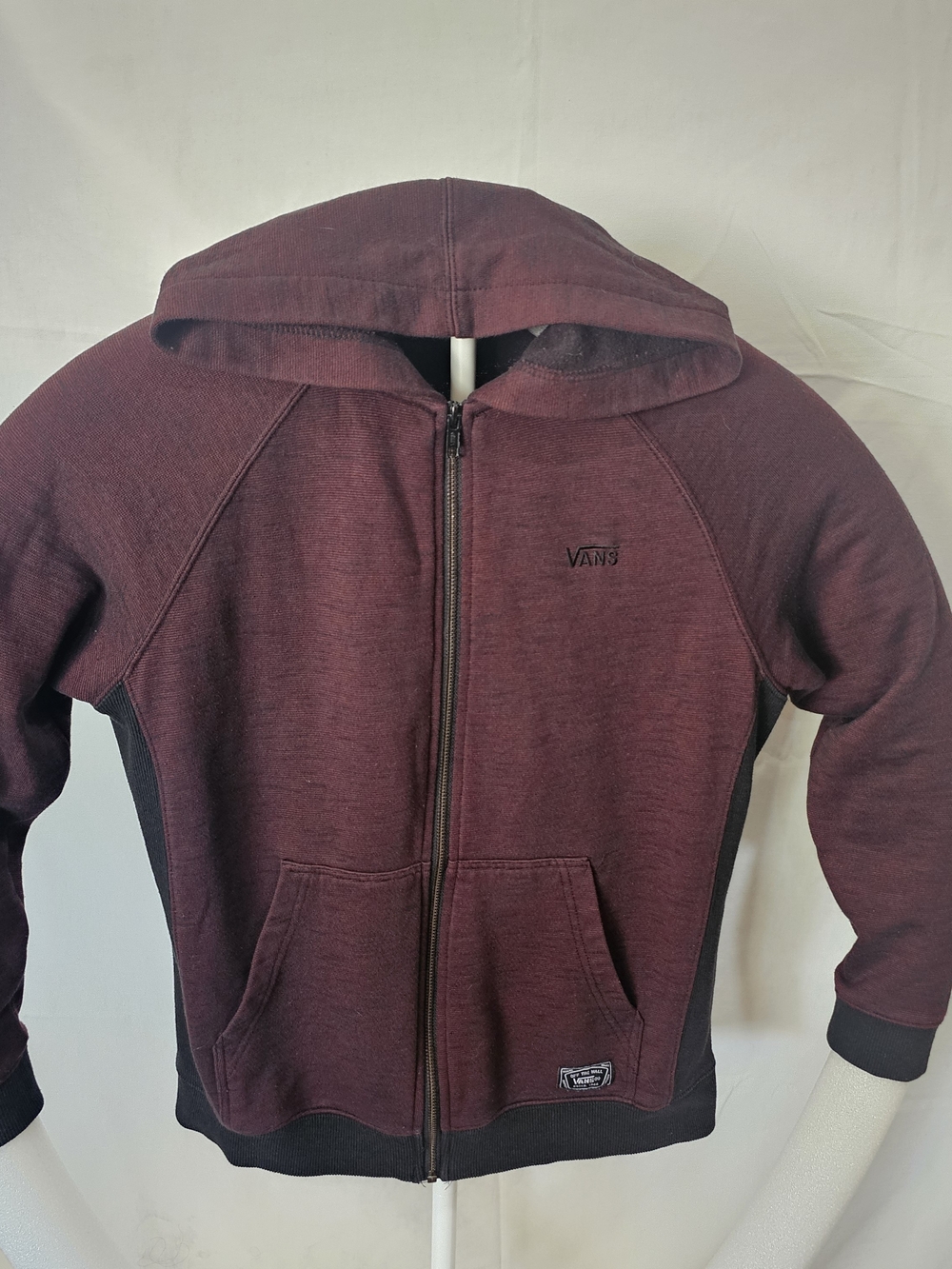 Vans Kids Maroon Zip Front Hoodie with Black Panels